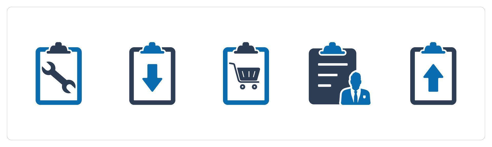 A set of 5 Document icons as page settings, download page, shopping list vector