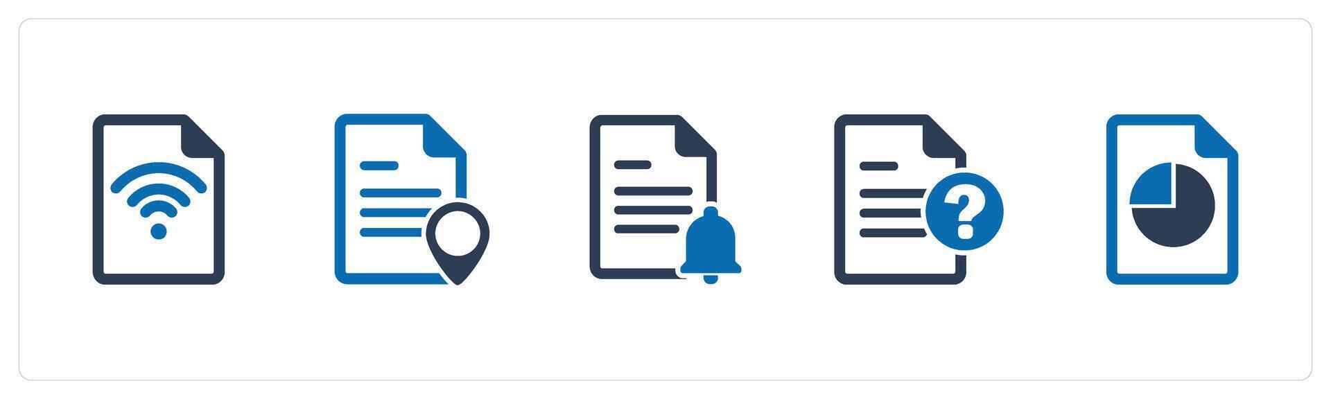 A set of 5 Document icons as wifi document, page location, page notification vector