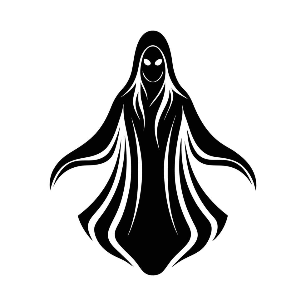 A black and white silhouette of a woman in a hood vector