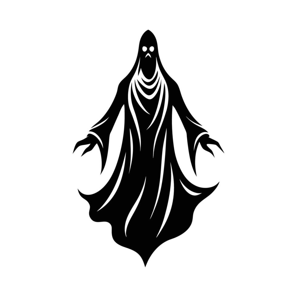 A black and white silhouette of a ghost vector