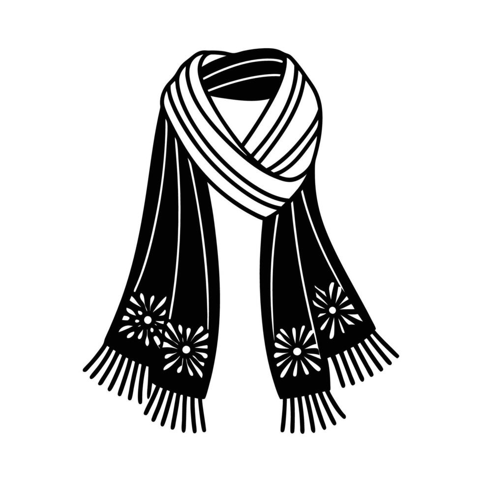 A black and white scarf with fringes vector