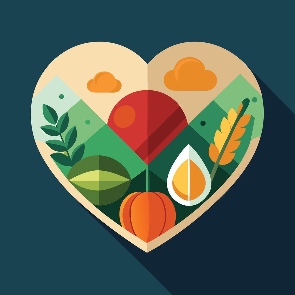 A heart shaped icon with a variety of fruits and vegetables vector