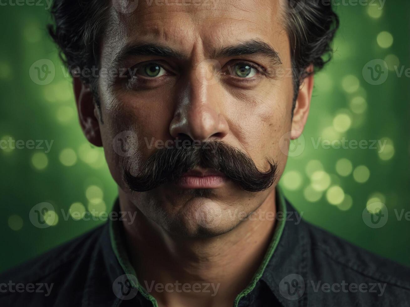 an artistic black mustache on a green background - concept for Movember. photo