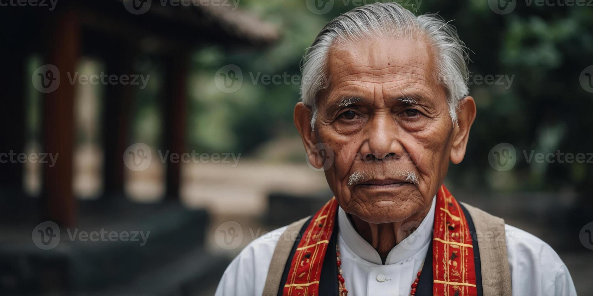 An elder in traditional attire, exuding wisdom and tradition, ideal for cultural studies or philosophical content. photo