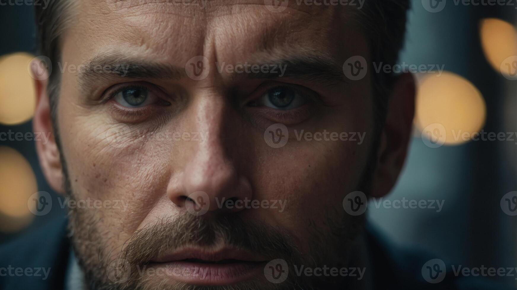 Pensive man up close, emotions reflected in his eyes. photo