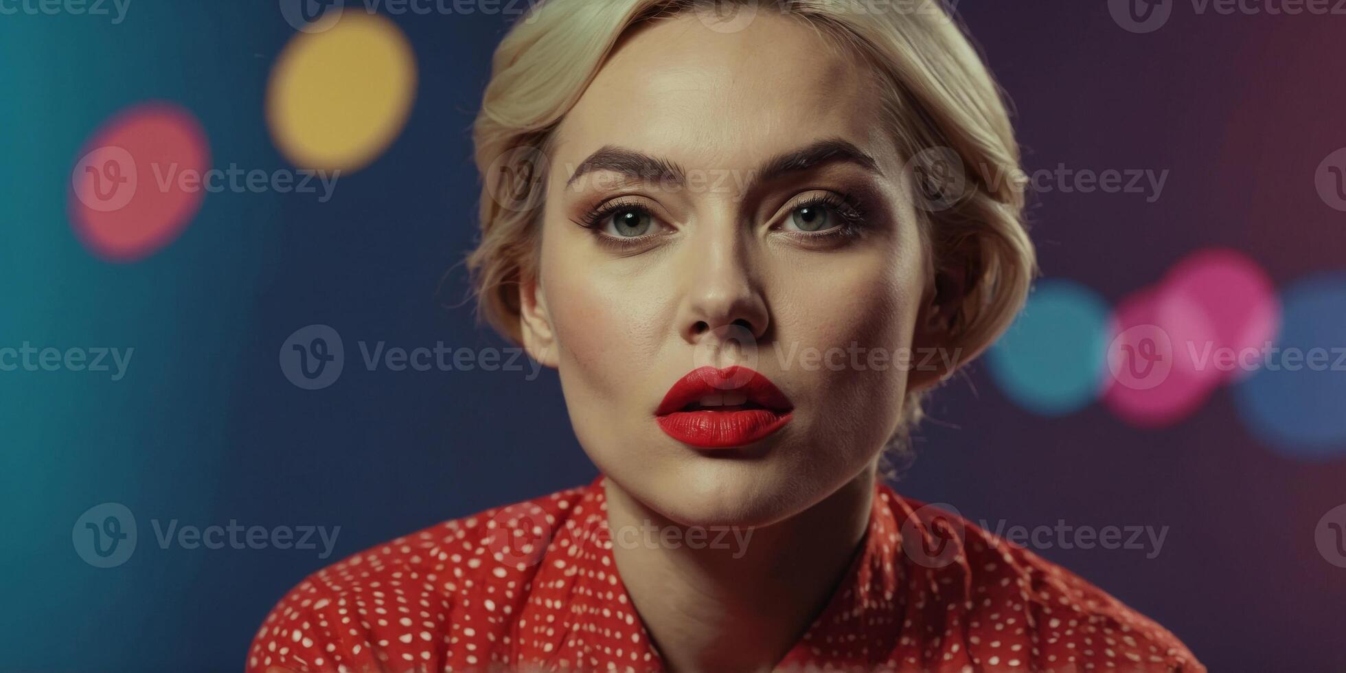 Pop art style woman speech bubble advertise. photo