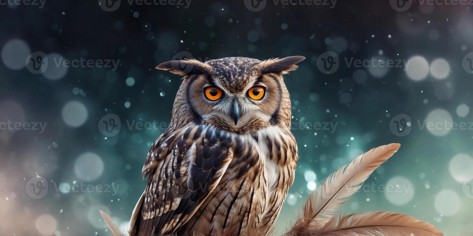 Clipart of a mystical owl perched on a dreamcatcher watercolor feathers blending with bohemian elements. photo