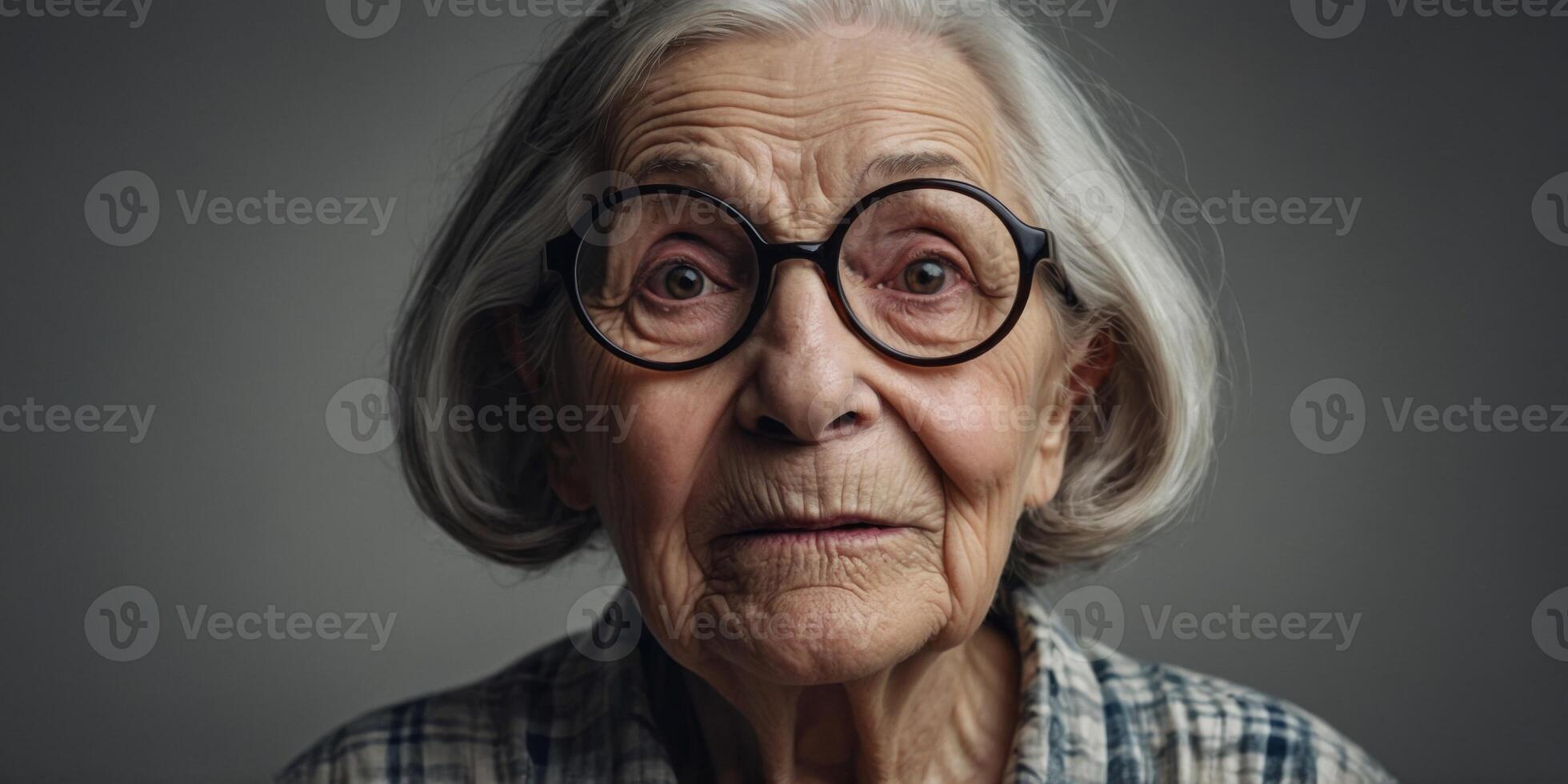 Expressive and Funny Old Woman Ink Drawing. photo