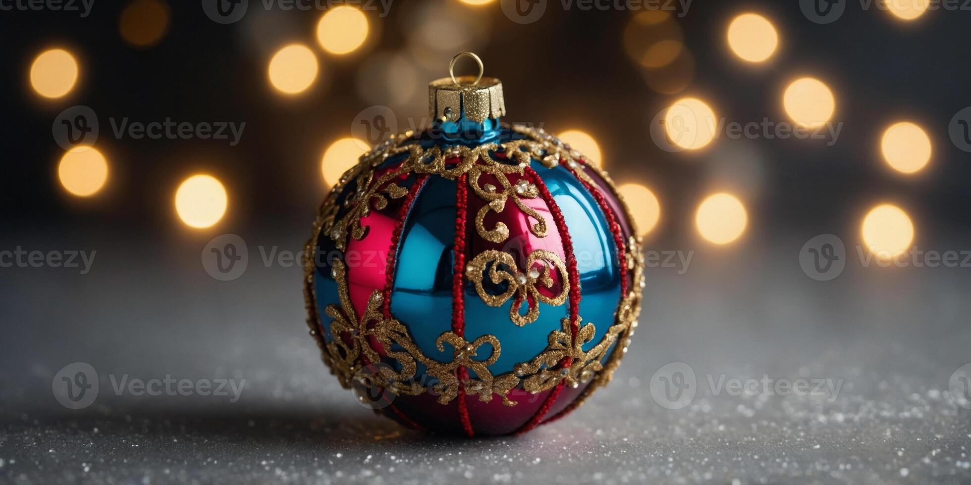 Christmas bauble made of decoration elements Flat lay. photo
