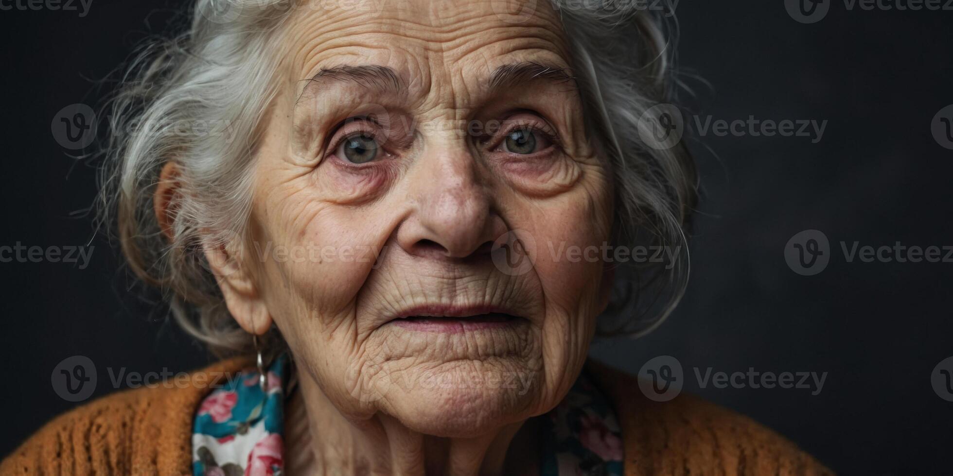 Expressive and Funny Old Woman Ink Drawing. photo