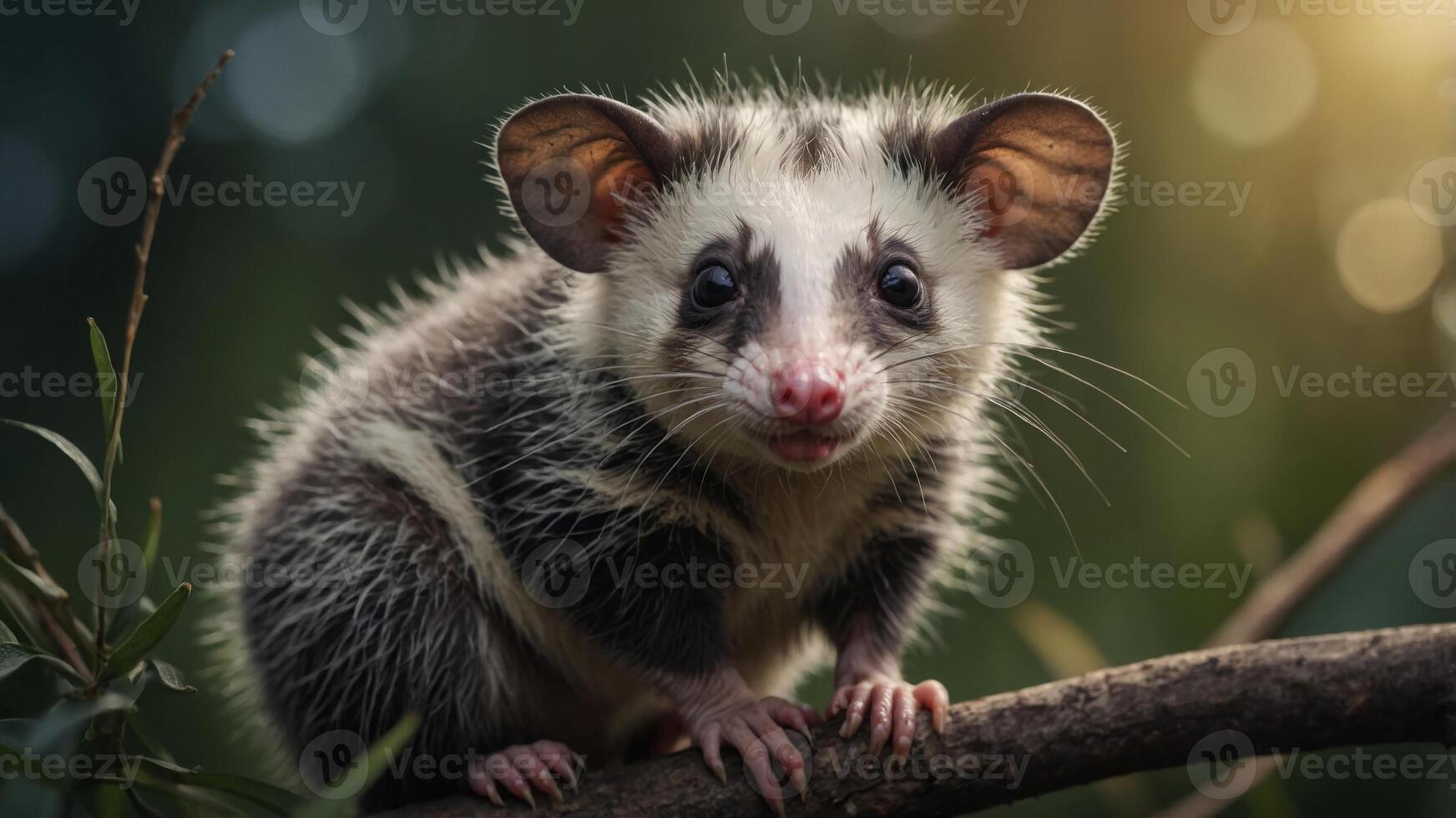 Adorable Baby Opossum on Solid Color Background Ideal for Banners and Ads. photo