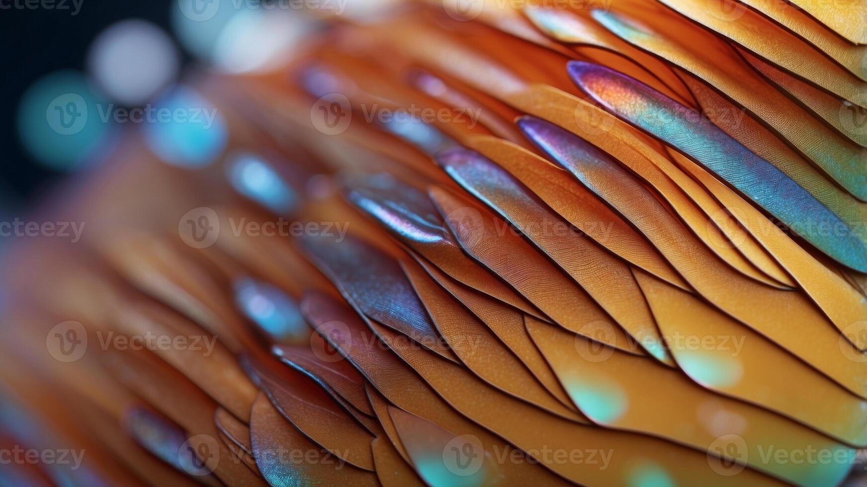 extreme macro of butterfly wing colorful iridescent scales under the microscope. photo