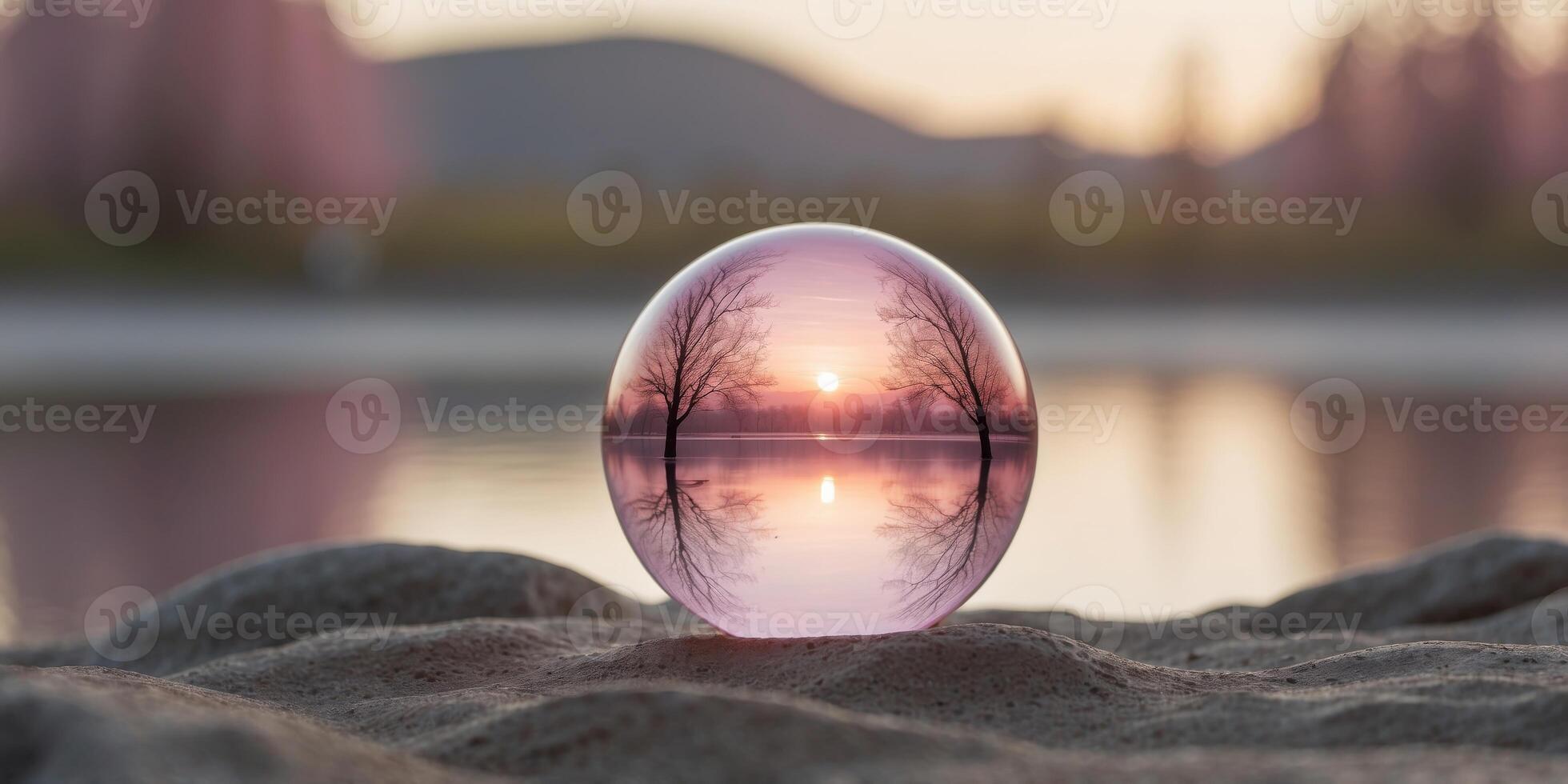 Serene pastel landscape with smooth waves and single pink sphere. photo