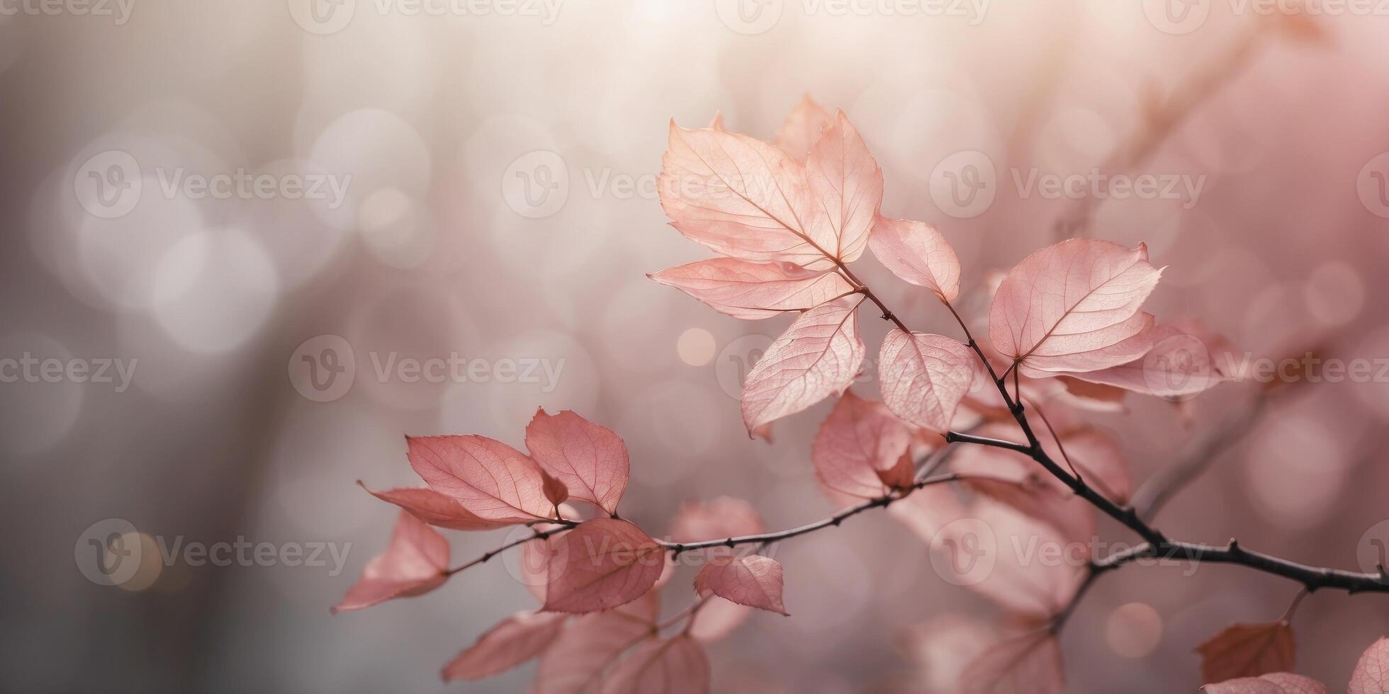 Serene pink leaves with soft glowing particles. photo