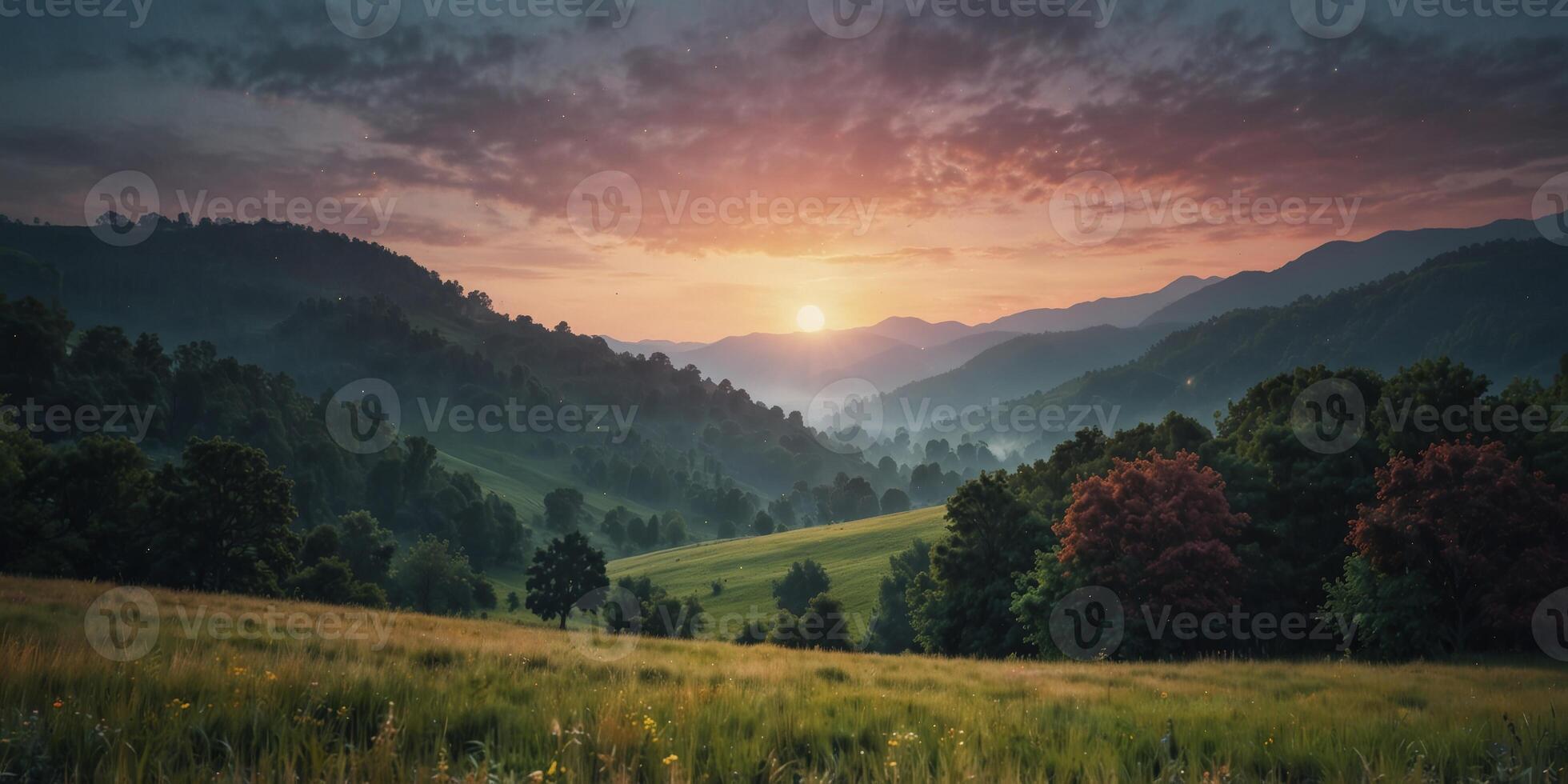 Soft gradient colors blend in a dreamy landscape. photo