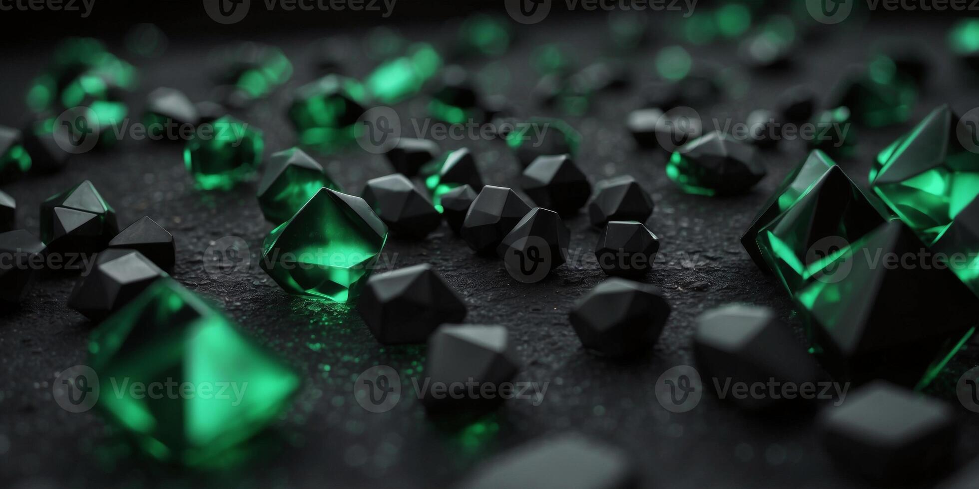 Abstract black and green neon geometric shapes technology. photo