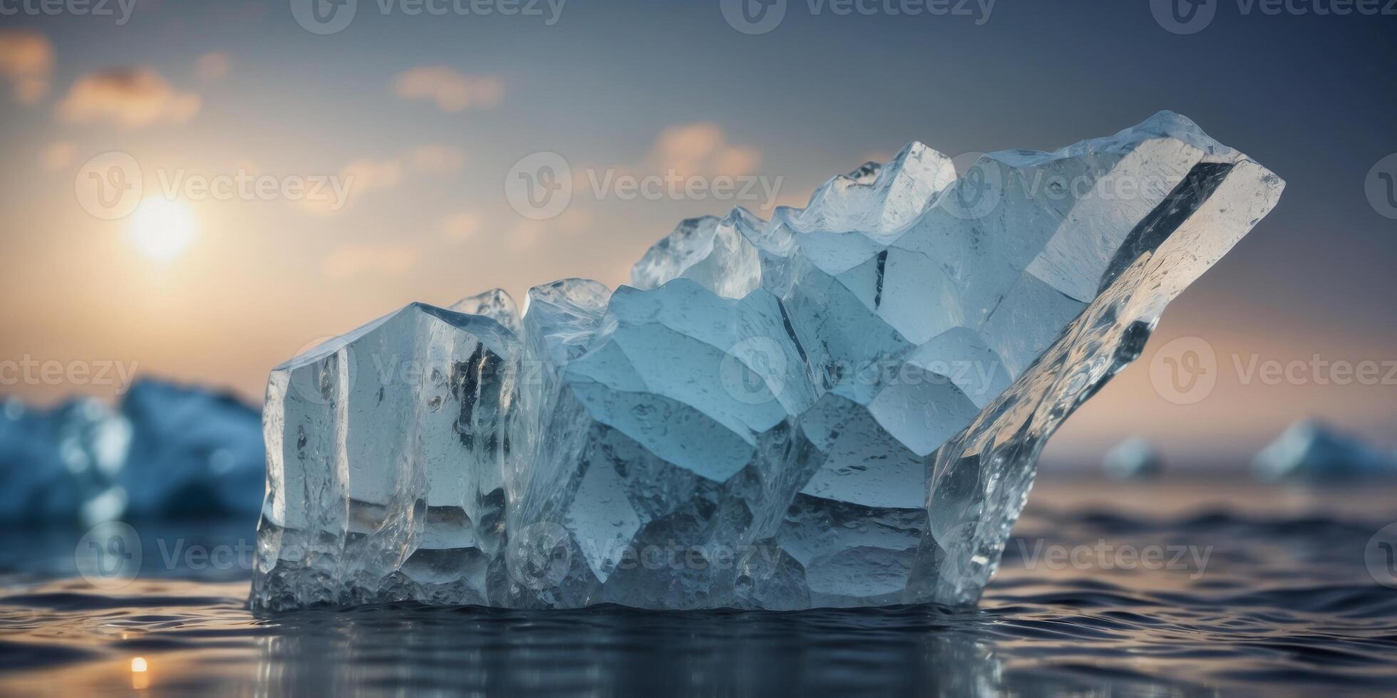 Collapsing iceberg wall climate change effect. photo