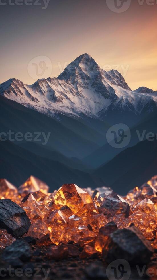 A mountain range made of glowing crystals that hum with energy. photo