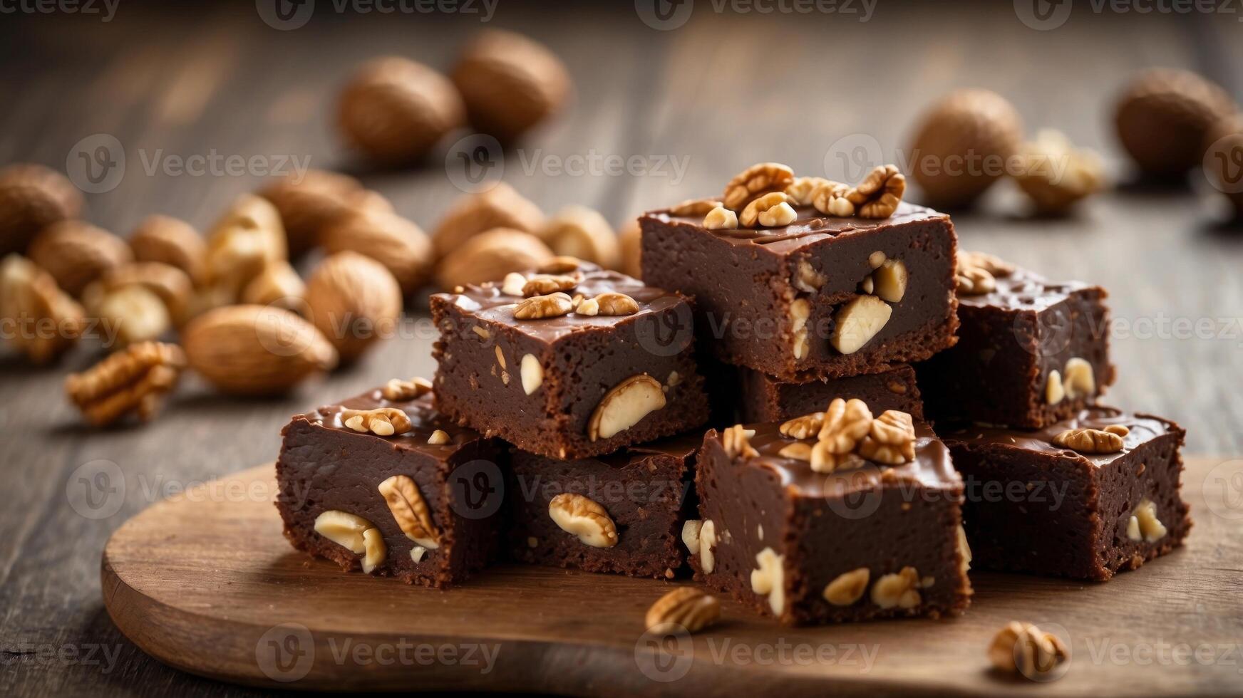 composition walnuts squares top brownie lay horizontal cutting food Flat view board Chocolate. photo
