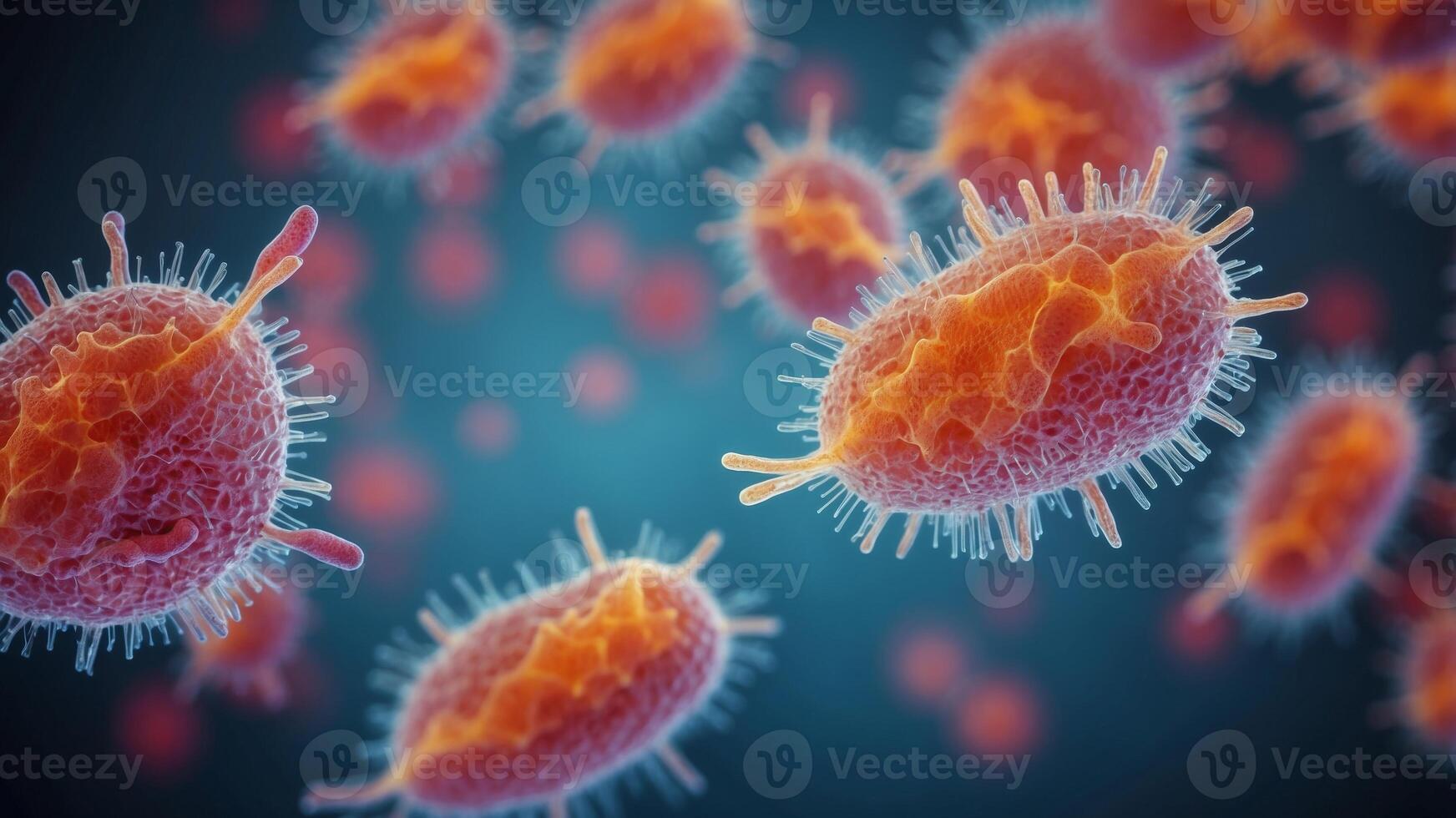close up bacteria and virus under microscope. photo