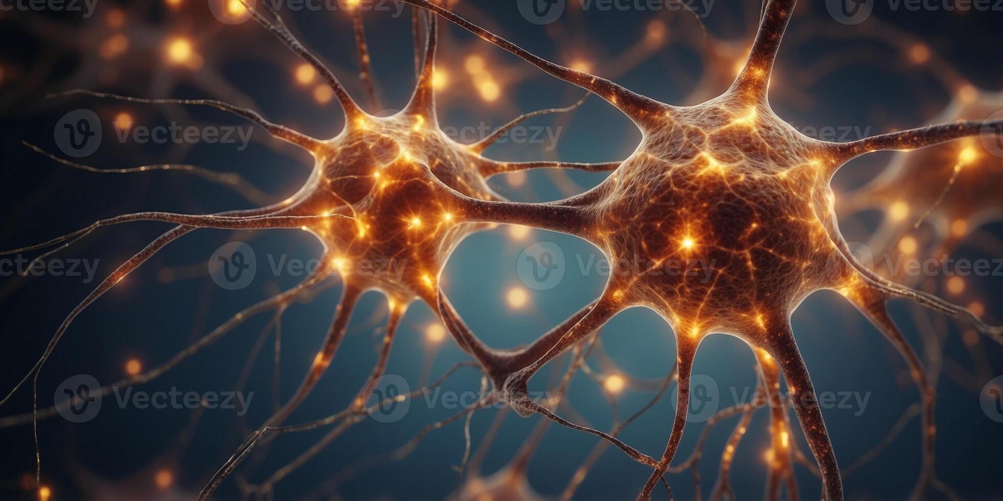 Close up of a neuron with glowing synapses symbolizing the intricacies of thought neural activity and the microscopic world of cognitive functions. photo