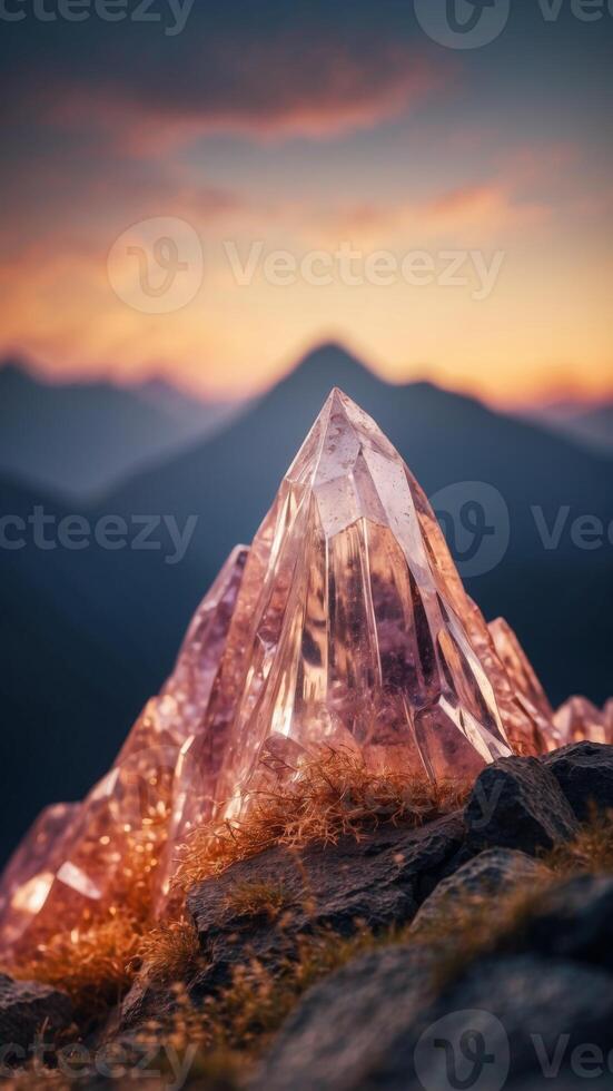 A mountain range made of glowing crystals that hum with energy. photo