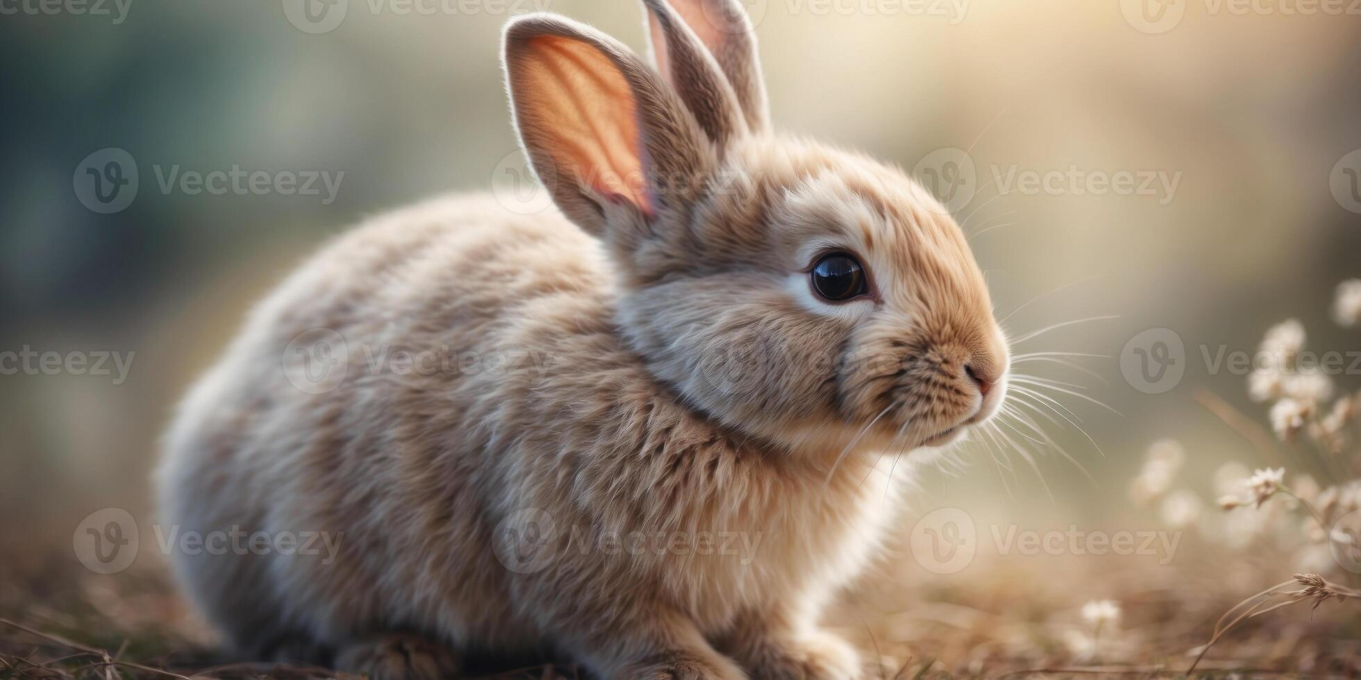 Charming Watercolor Depiction of a Fluffy Bunny in Soft Pastels. photo