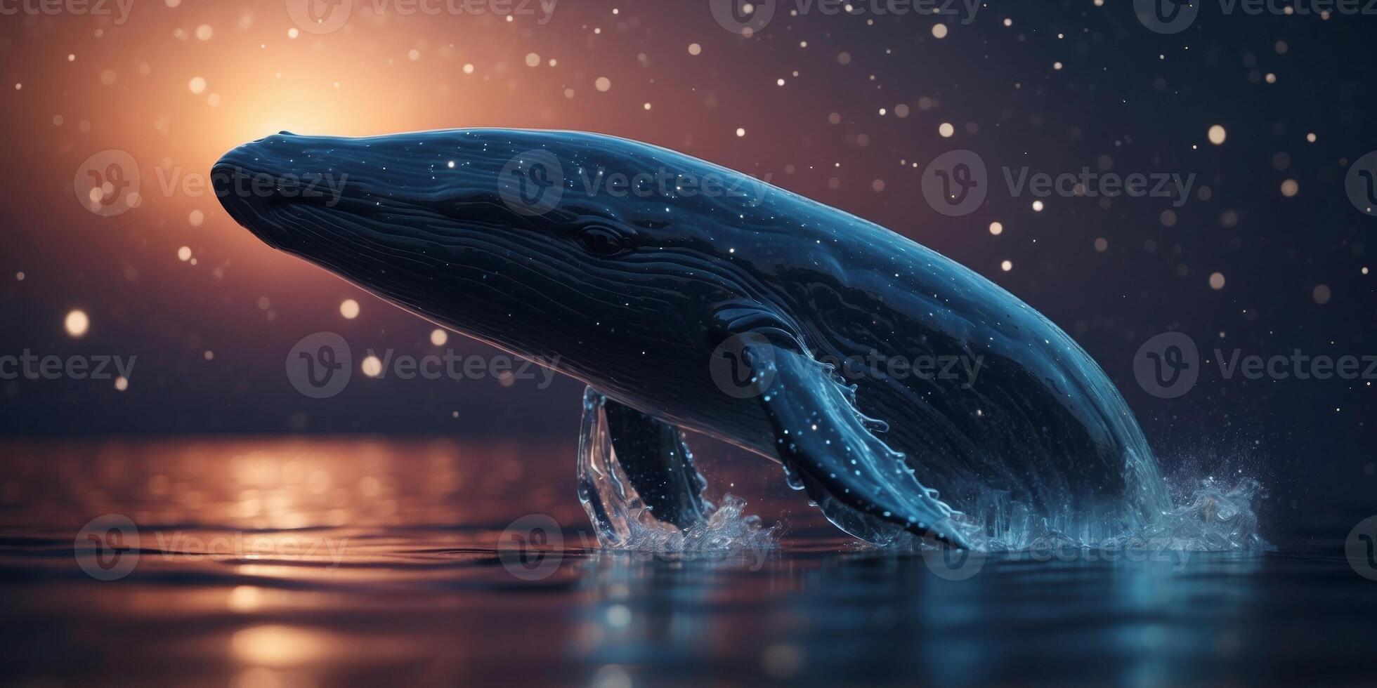 A whale made of crystal swimming through an ocean of stars at night. photo