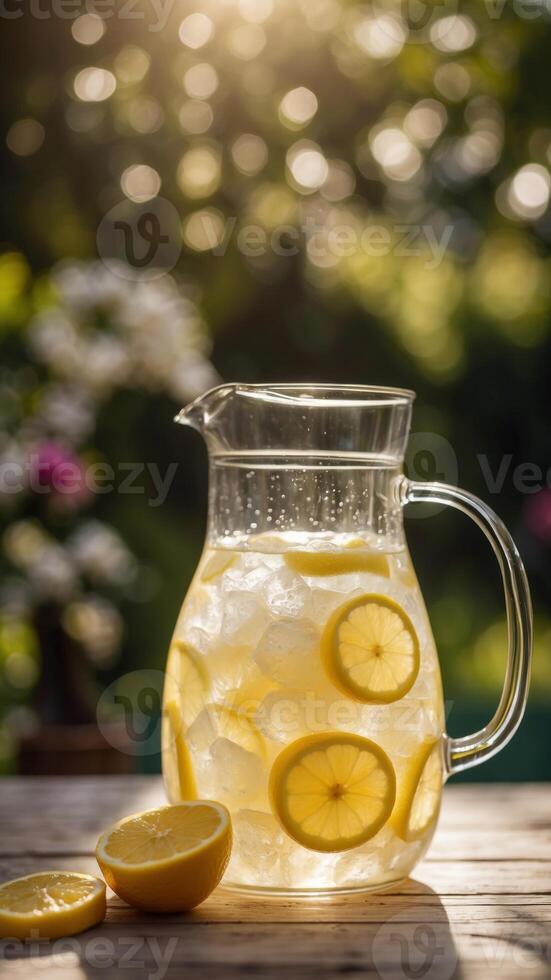 Refreshing Pitcher of Lemonade in a Sunny Garden. photo