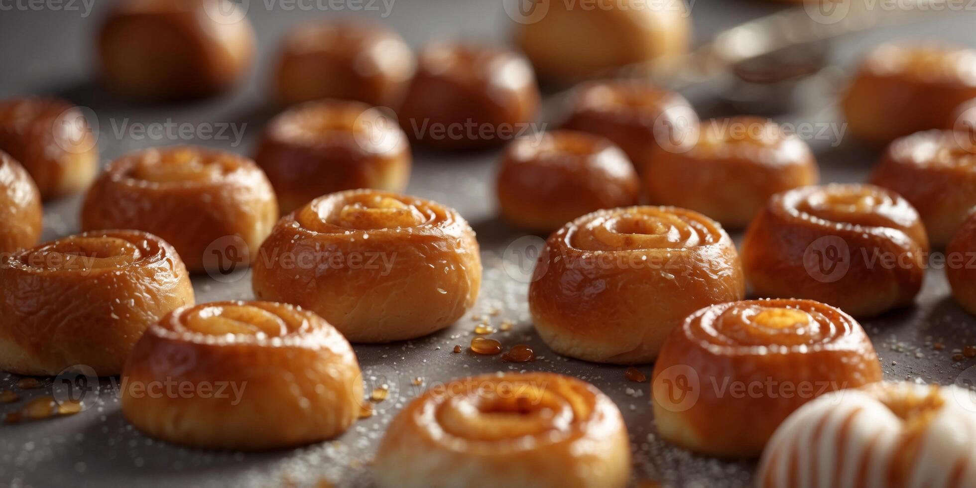pastry sticky bun bread snack with honey cinnamon. photo