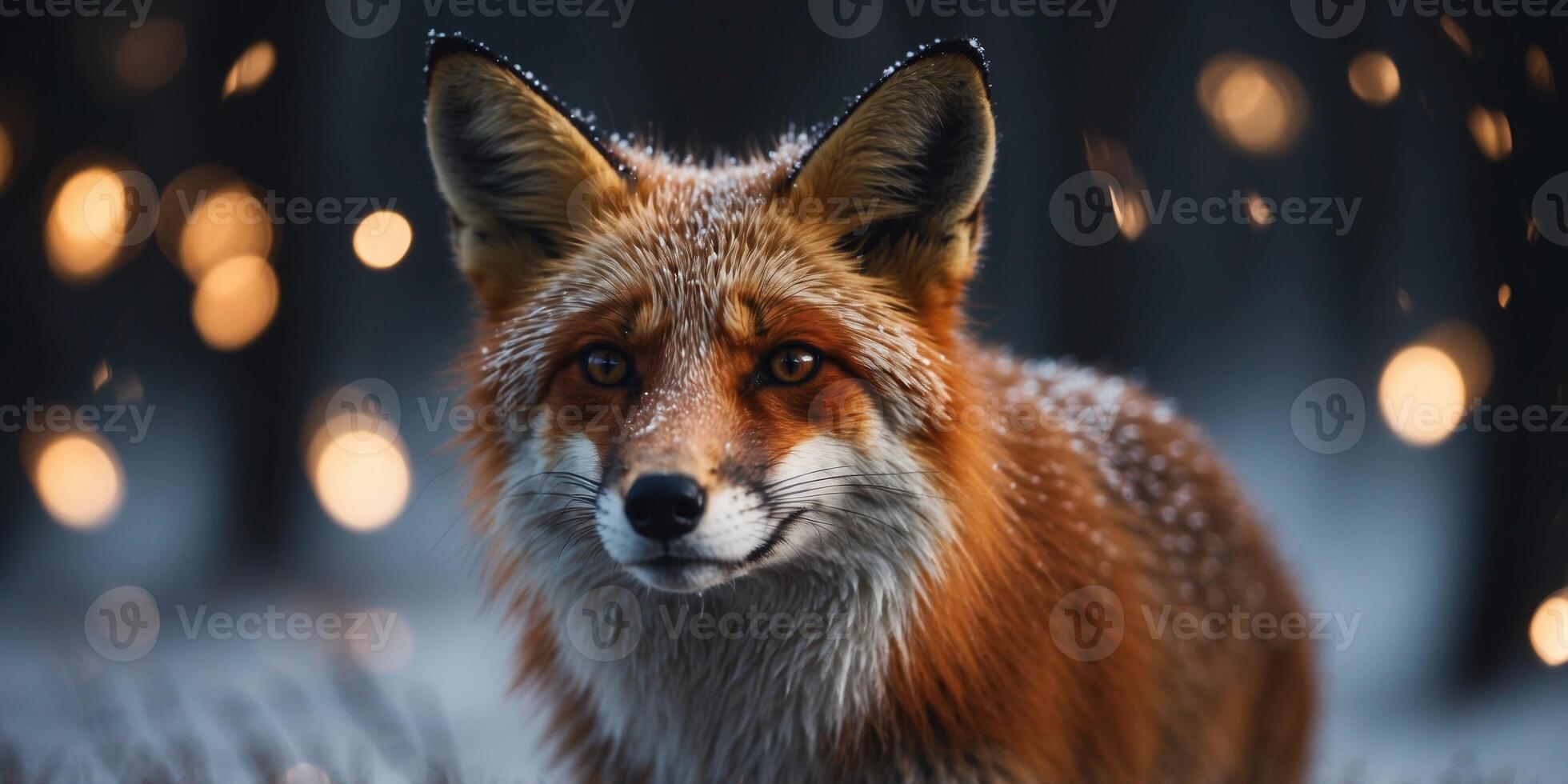 A fox with fur that shimmers like the northern lights, prowling through a dark forest. photo