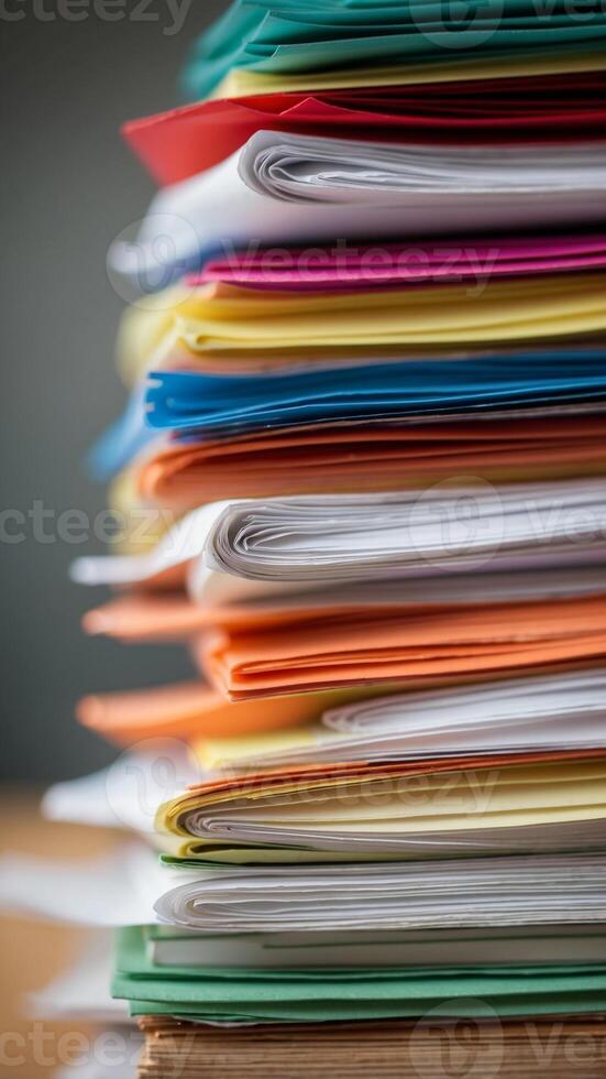 A Stack of Papers on a Desk in an Office. photo