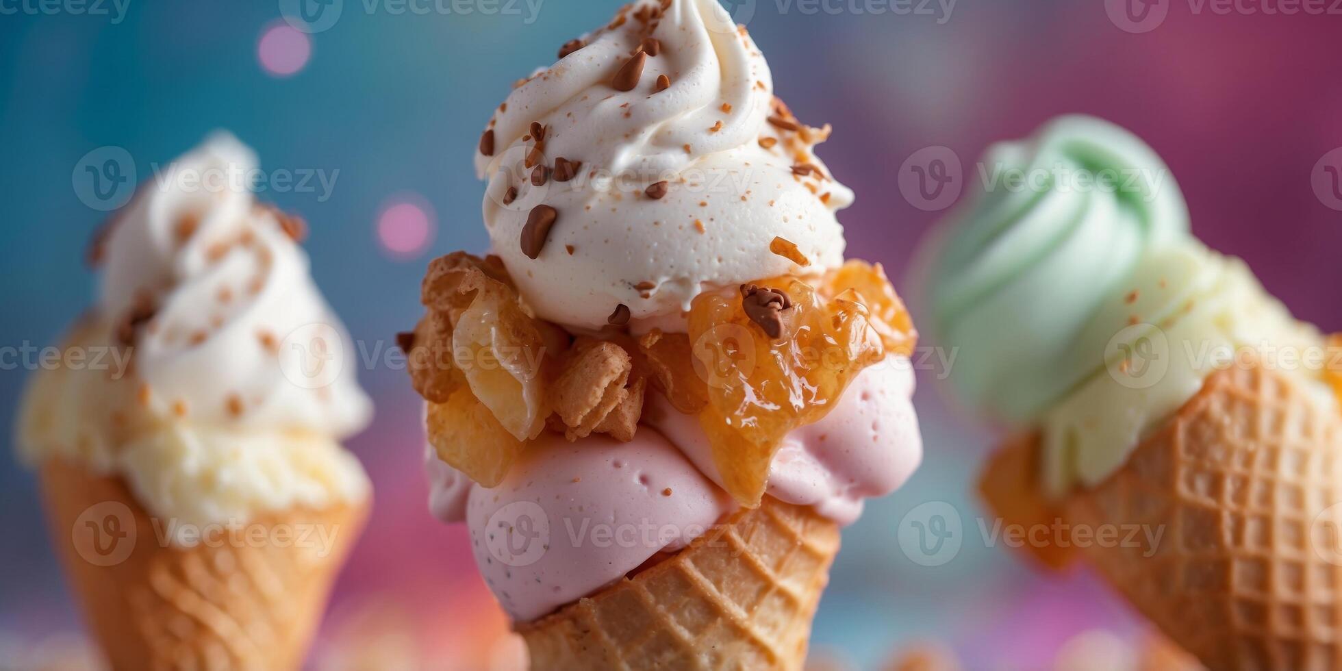 Soft serve ice cream on a colorful background. photo