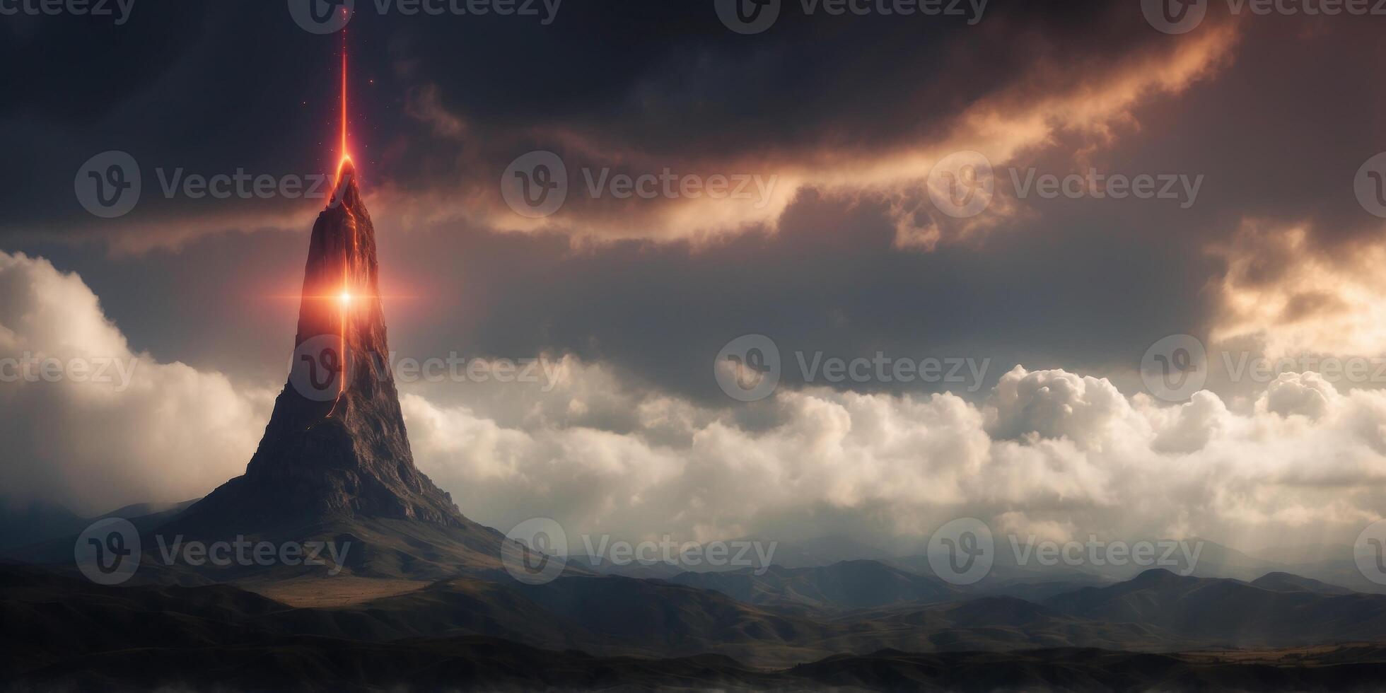 A massive alien tower that reaches into the clouds, pulsing with energy. photo