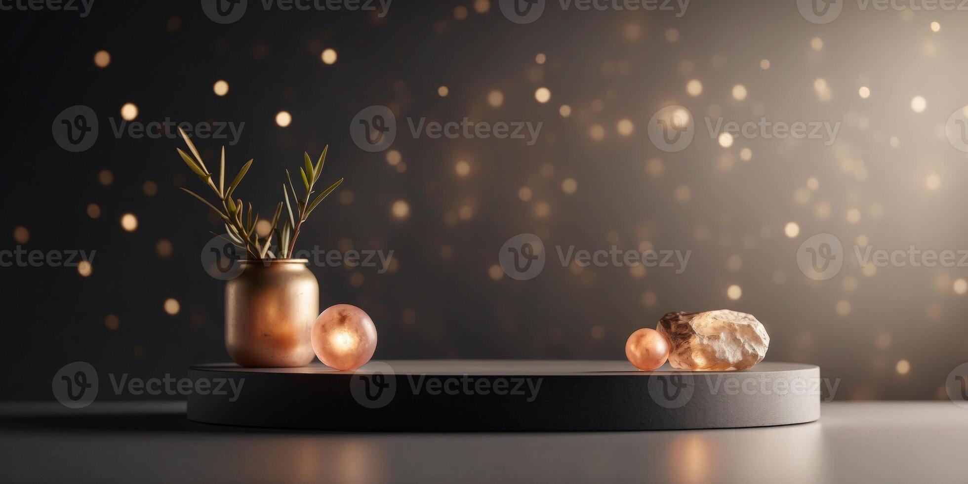 Dark moody podium stage for products or cosmetics. photo