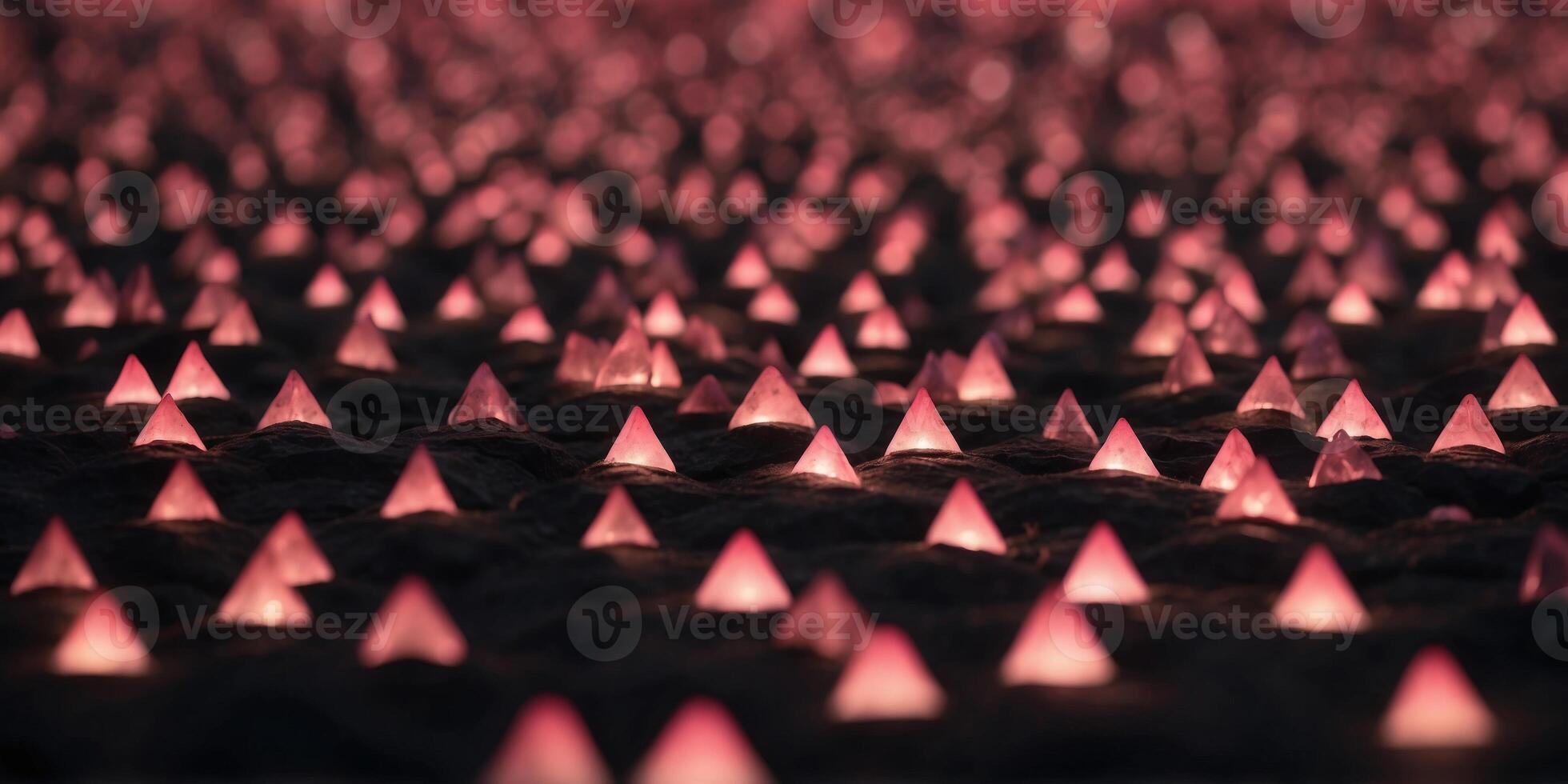 A high-contrast background of glowing pink triangles over a dark field. photo