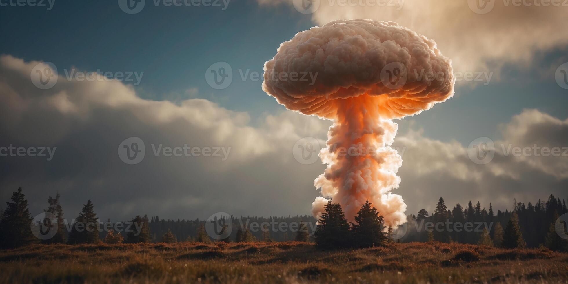 A Large Mushroom Cloud Rising Through The Sky. photo