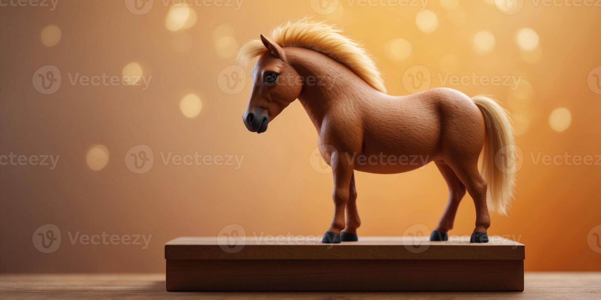 mini pony on a podium with a orange background. photo