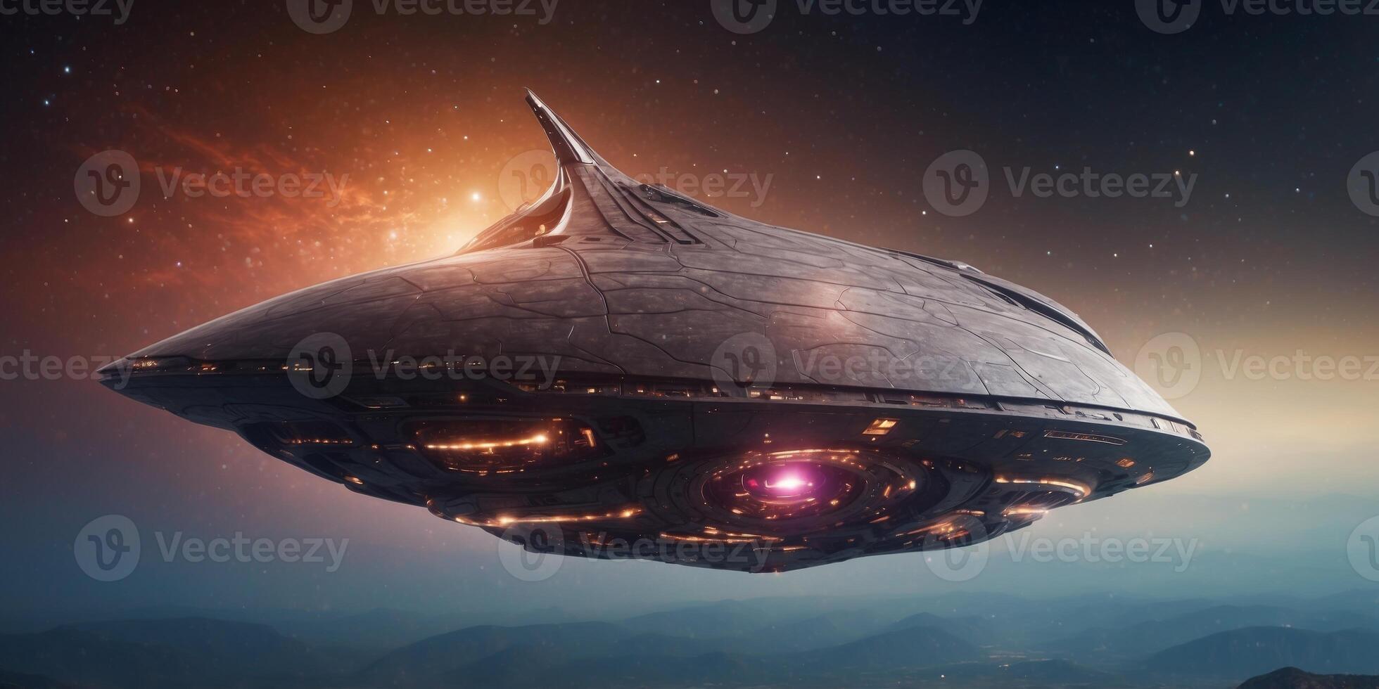 A massive alien spaceship with tendrils reaching out into space. photo