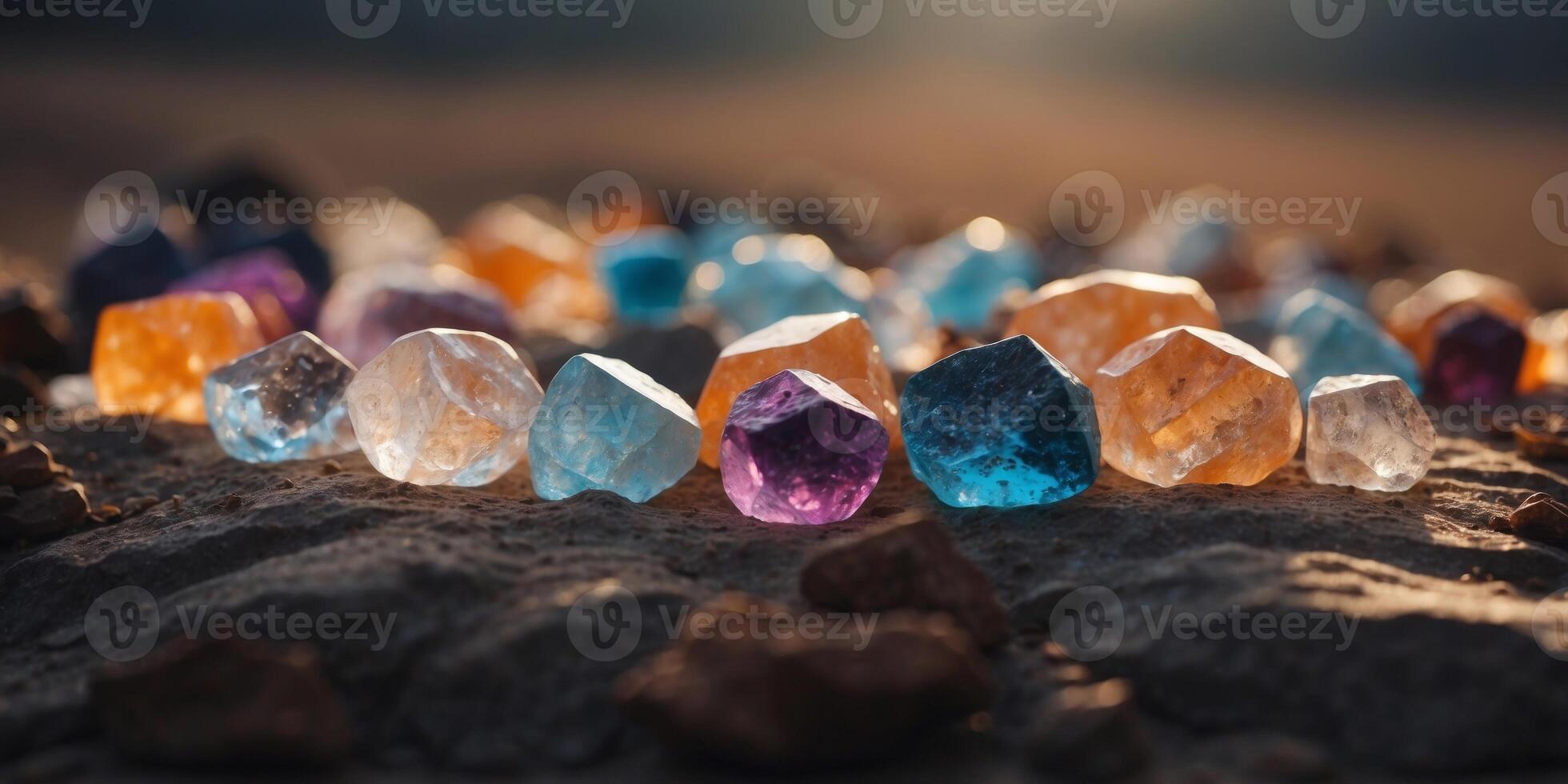 A landscape covered in giant crystals that change color with the phases of the moons. photo