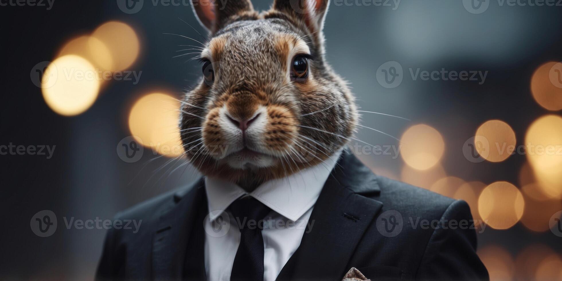 Dark evil bunny rabbit in business suit and tie. photo