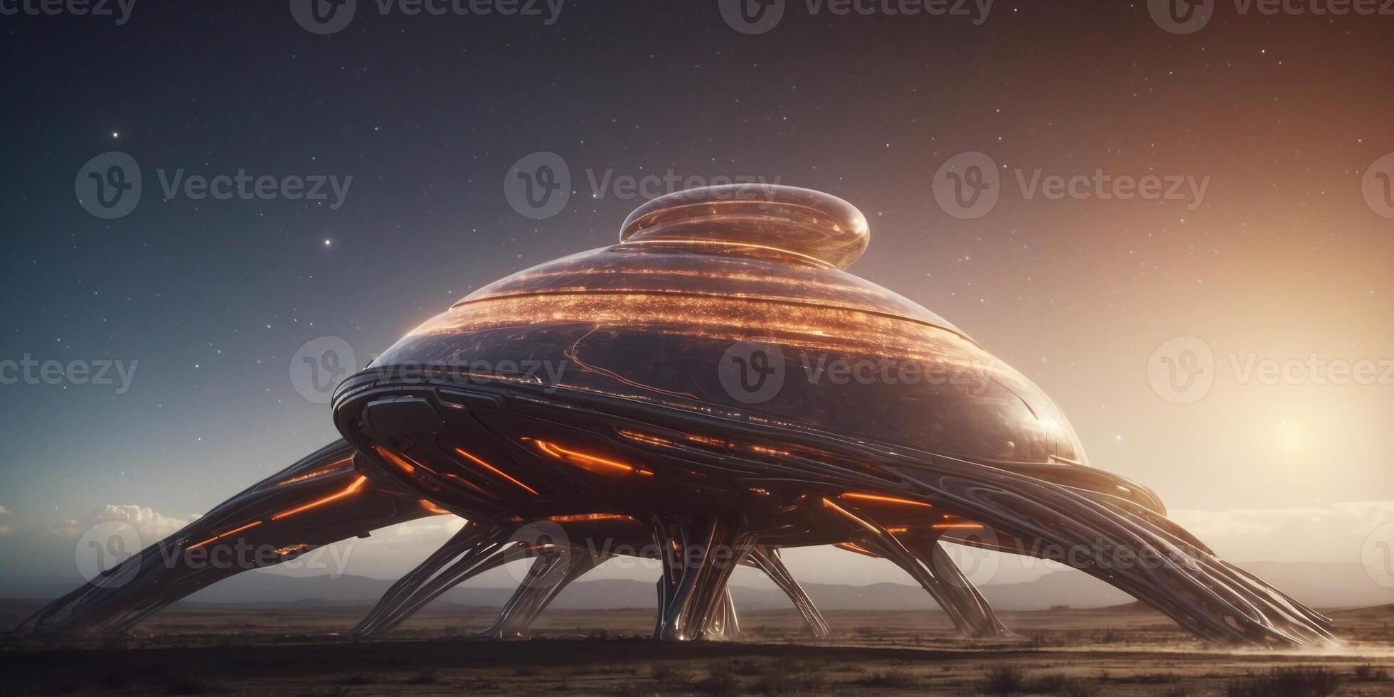 A massive alien spaceship with tendrils reaching out into space. photo