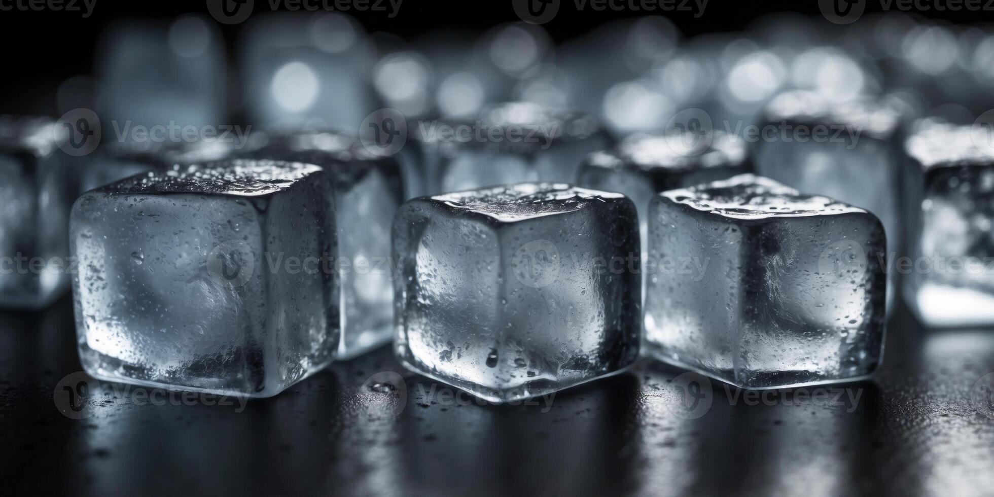a heap of natural ice cubes on a black background purity and freshness concept background. photo