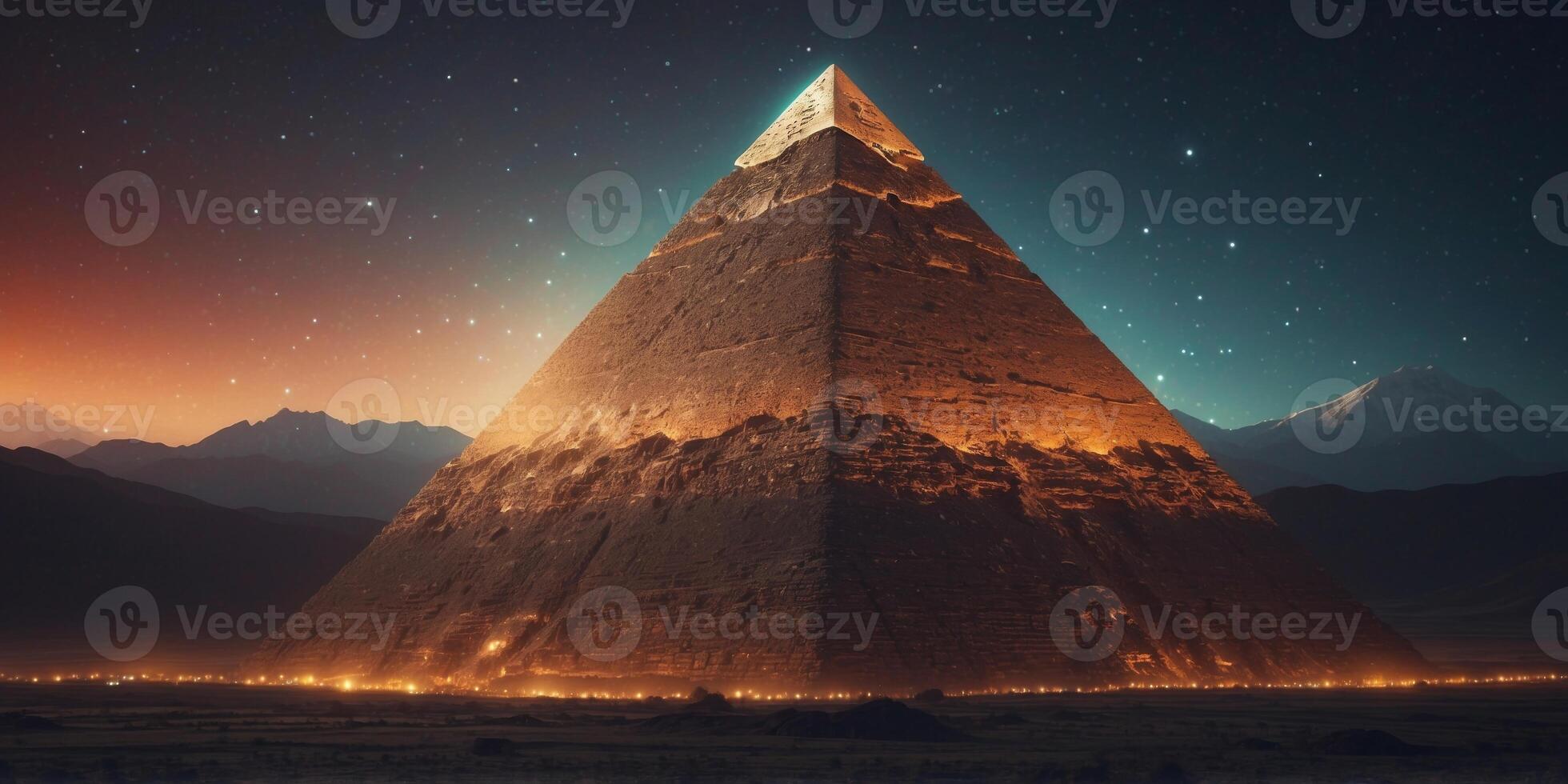 A massive alien structure in the shape of a pyramid, floating in space. photo
