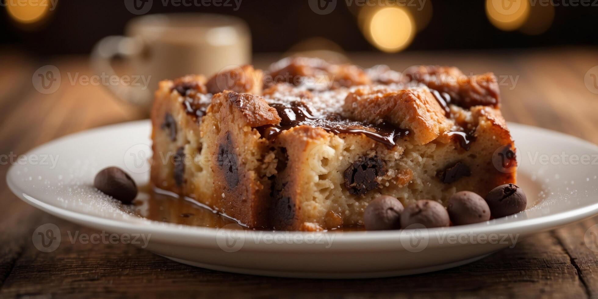 Gourmet Chocolate Chunk Bread Pudding with Sweet Brown Sugar. photo
