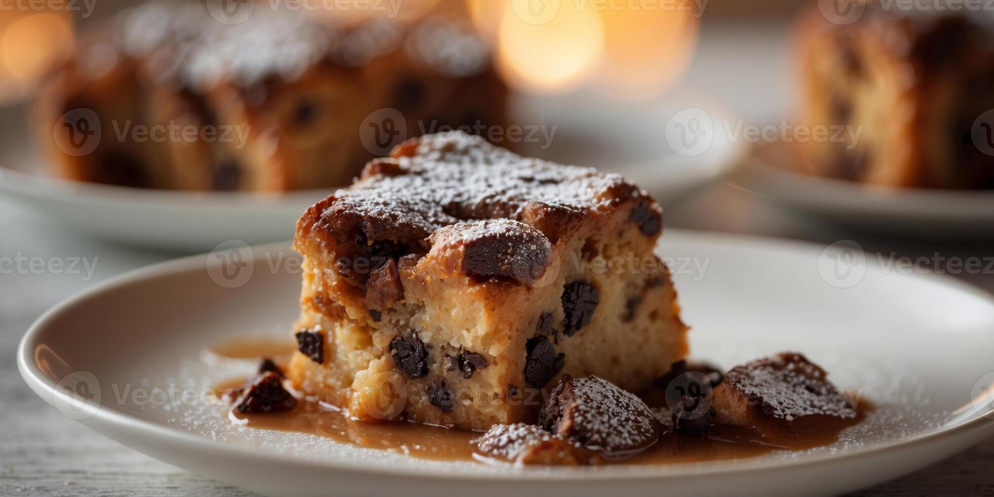 Gourmet Chocolate Chunk Bread Pudding with Sweet Brown Sugar. photo