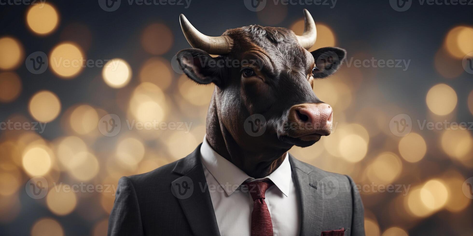 animated bull wearing business attire standing confidently. photo