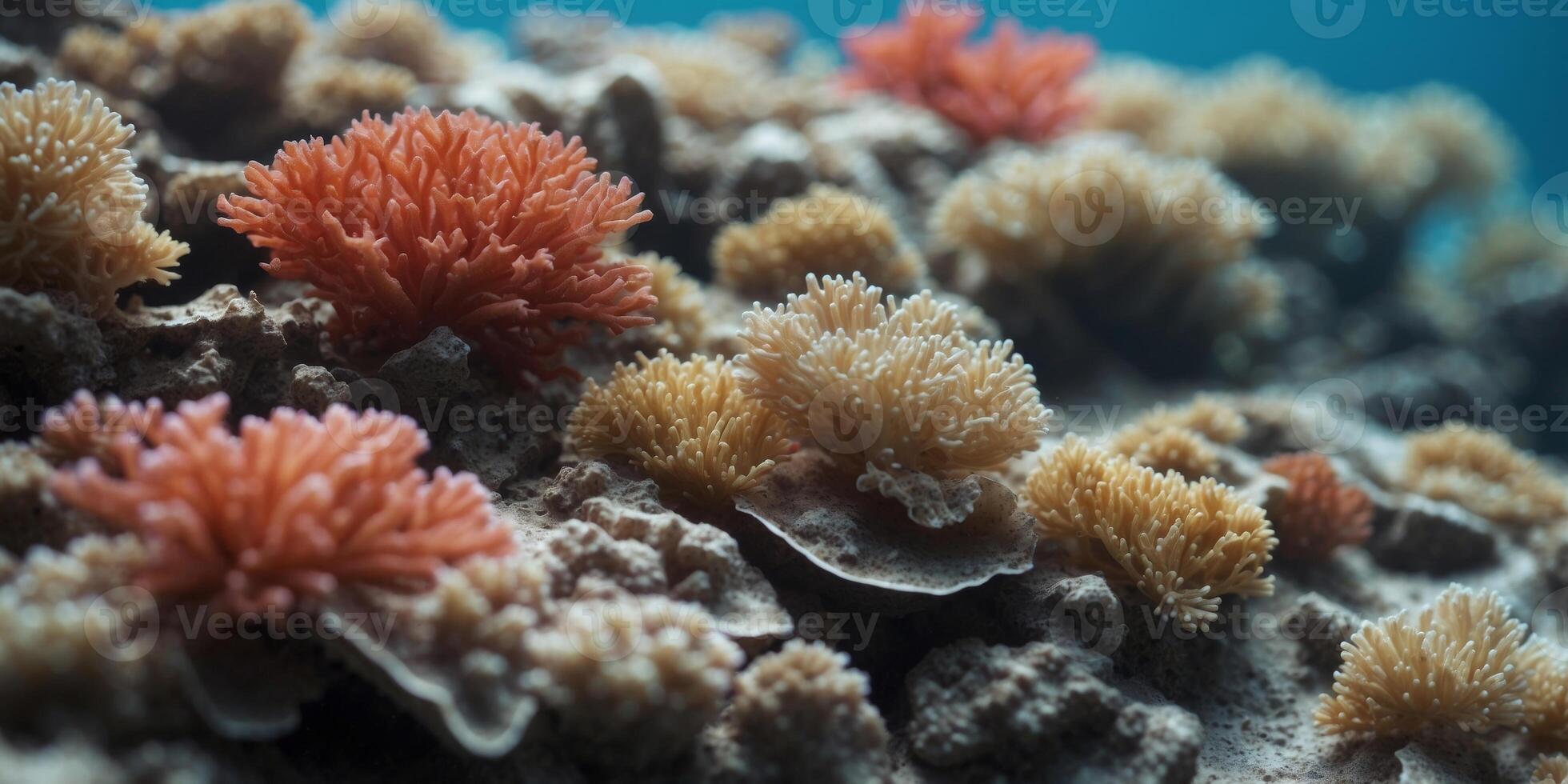 A coral reef affected by bleaching caused by global warming. photo