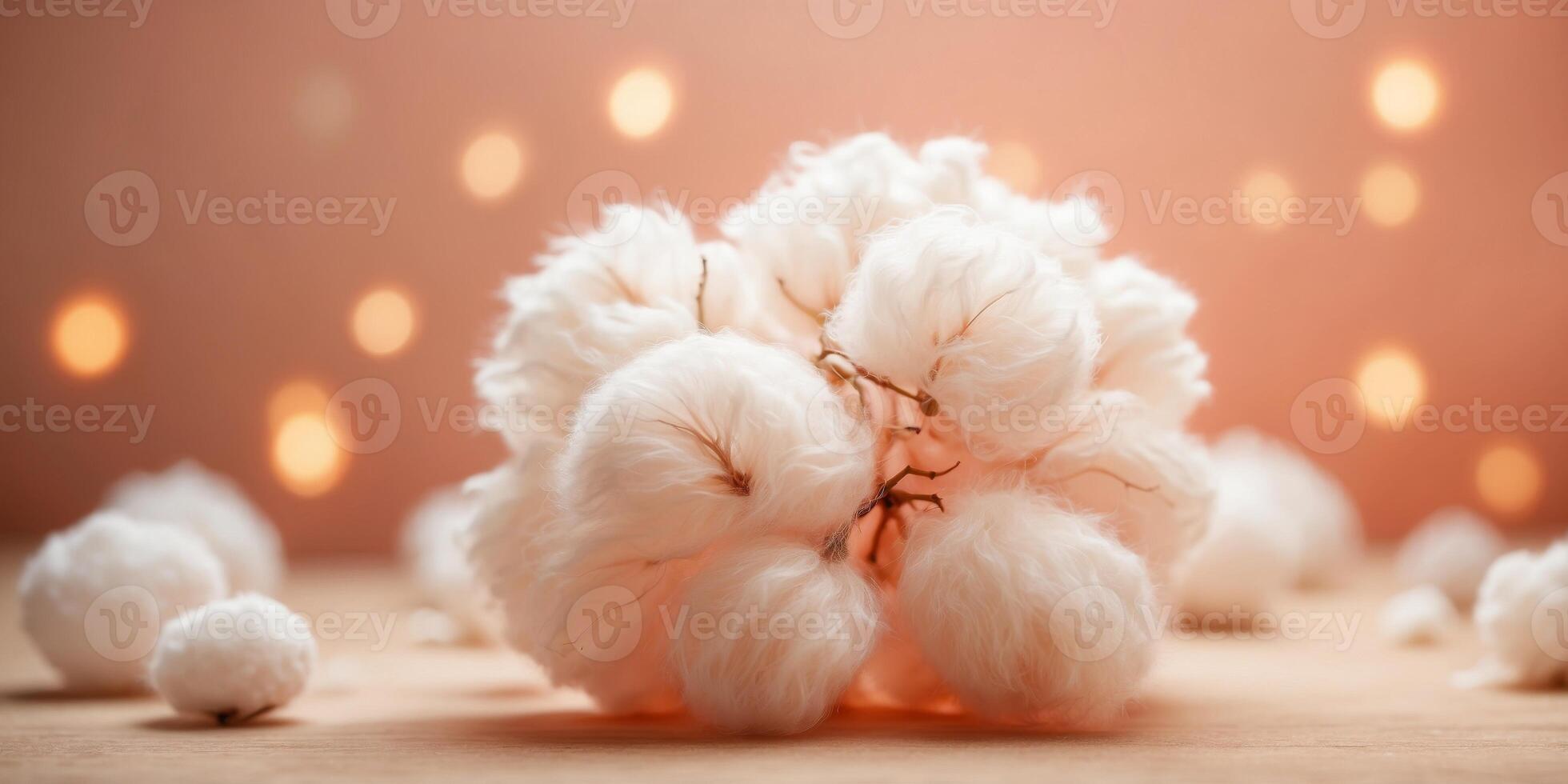 Fluffy White Cotton Ball on Peach Fuzz Background Minimalist Modern Tone Trendy Hue for Softness and Comfort Concepts. photo