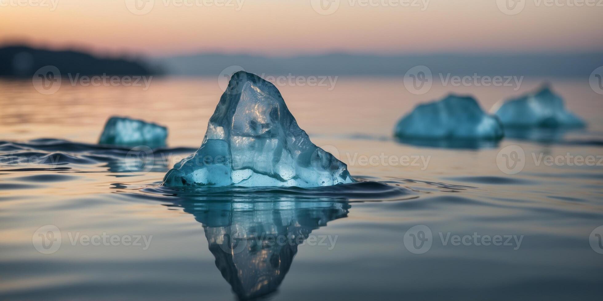 Iceberg Floating in Ocean Water with Reflection. photo
